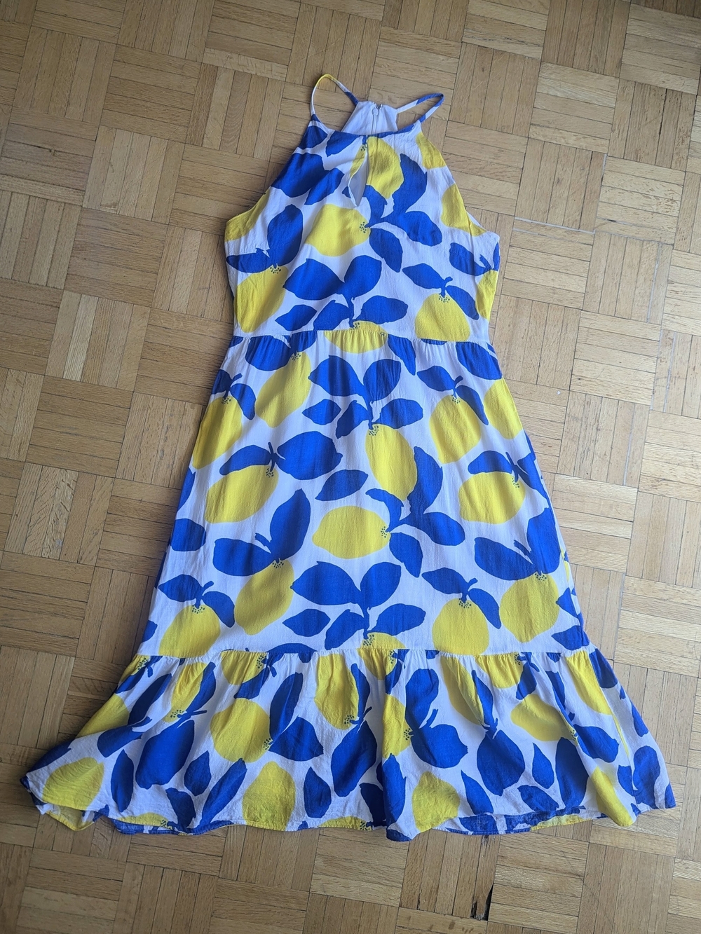 LOFT Women's Blue and Yellow Lemon-Print Dress
